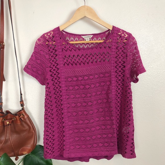 Lucky Brand Tops - SALE! 🎉 Lucky Brand Raspberry Lace Short Sleeve